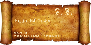 Hejja Nándor névjegykártya